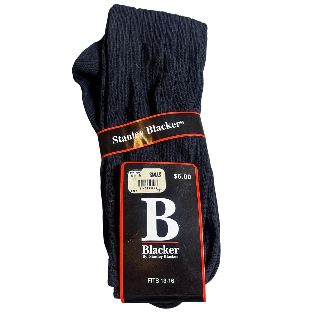 Stanley Blacker Dress Socks Men 13-16 Black New Ribbed Cotton Blend Vintage 1992